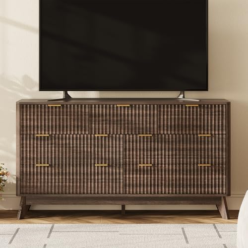 54" Wide Fluted 7 Drawers Dresser for Bedroom,with Curved Edge,Walnut