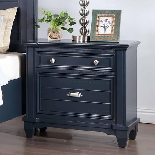 First of a Kind Queen Size Transitional Bedroom Furniture 5 Piece Set in Slate Blue - Panel Headboard Molding Footboard Drawers, Dual Nightstands, Bed, Dresser, Mirror & Storage Chest
