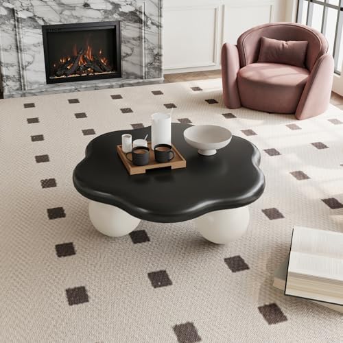 35" Contrast Color Cloud Shaped Coffee Table, Petal-Shaped Modern Minimalist Coffee Table with Spherical Legs, Kid & Pet Friendly Living Room Table for Small Apartment