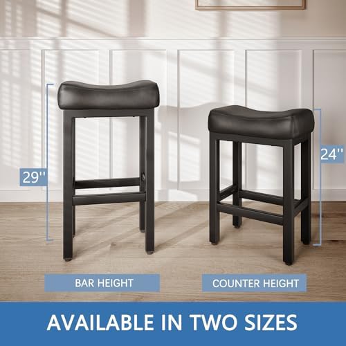 Raynesys 29 Inche Bonded Leather Counter Height Bar Stools Set of 2 Square