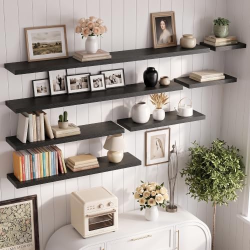10 Inch Deep Floating Shelves for Wall 55” Set Of 2, Black