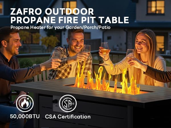 ZAFRO 42.91 Inch Propane Fire Pit Table CSA-Listed Outdoor Fire Pit, 50,000 BTU Fire Pit Table with Lid and Lava Rock, Gas Fire Pit for Outside Patio Garden Backyard Deck Balcony