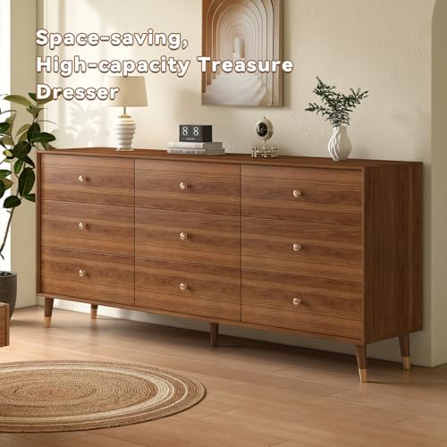 Dresser for Bedroom, 63 Inch 9 Drawer Wooden Chest of Drawers