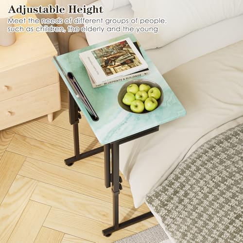 Folding TV Tray Table,Adjustable TV Dinner Table with Sturdy MDF Top,Eating Trays for Living Room with No Assembly Required (Sea Blue)