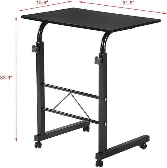 Standing Desk - Side Table Adjustable Height, Portable Laptop Cart, C-Shaped Bed Couch end Tables with Edge Stopper - Wheels for Living Room Bedroom Walking Pad Treadmill 31.5Inch Black