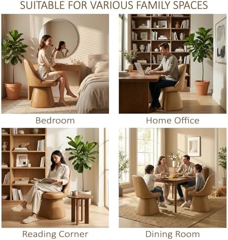KISLOT Swivel Dining Chairs Set of 4, Upholstered Mid Century Modern Deskchair with High Back, Faux Leather Kitchen Chairs for Dining Room, Bedroom, Dressing Room, Brown