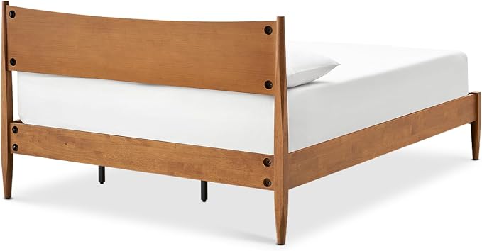 mopio Retrovie Mid-Century Modern King Bed Frame – Solid Wood Legs, LVL Slat System, No Box Spring Needed, Supports 661 lbs, Easy Assembly (Walnut, No Drawers)