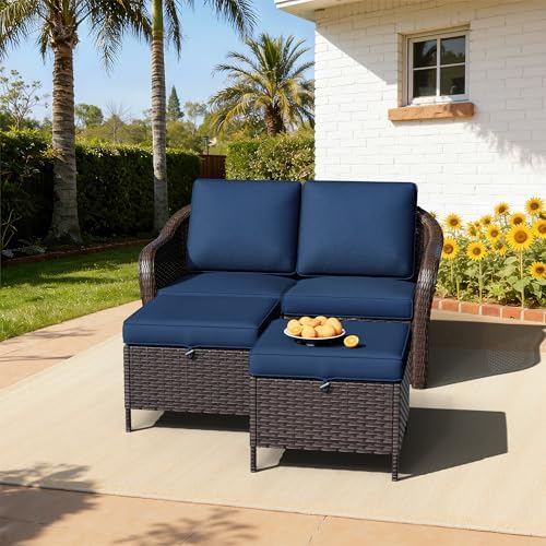 3 Piece Patio Furniture Set, Wicker Outdoor Conversation Set