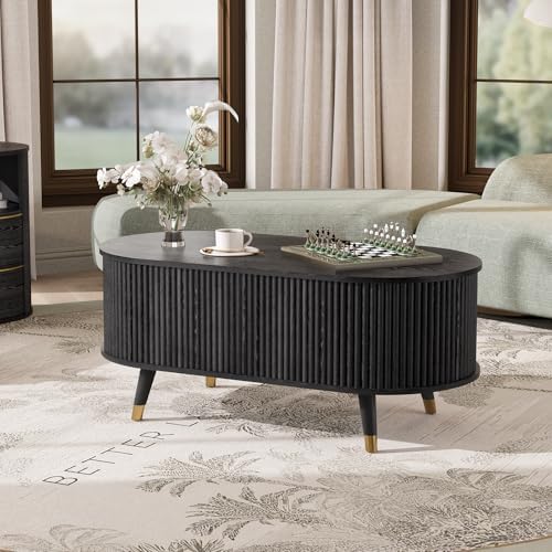 JOINICE Oval Lift Top Coffee Table with Storage for Living Room,42.5",Black