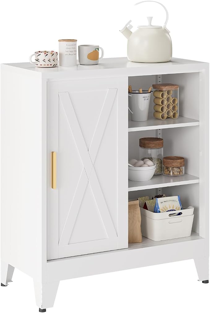 Farmhouse Coffee Bar Cabinet, Buffet Storage Cabinet, Sideboard with Sliding Barn Door and Adjustable Shelves for Kitchen, Dining Room, Bathroom