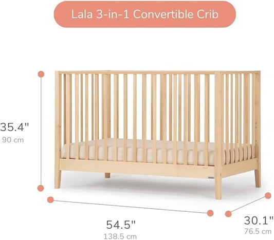 dadada Baby LaLa 3-in-1 Convertible Crib - Wood Crib Converts into Toddler Bed & Daybed - Greenguard Gold Certified, Made in Italy - 3 Adjustable Mattress Heights - Solid Beechwood (Natural)