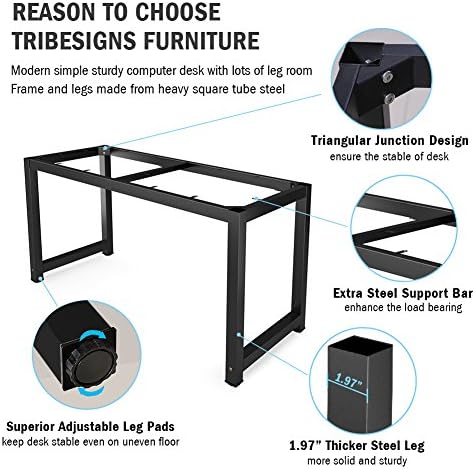 Tribesigns Computer Desk, 55 inch Large Office Desk Computer Table Study Writing Desk for Home Office, Black + Black Leg