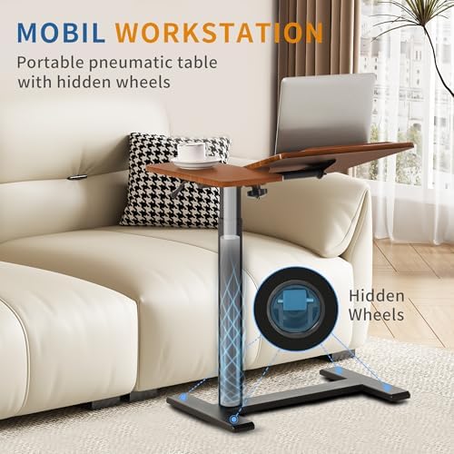 Adjustable Overbed Bedside Table with Wheels, Rolling Laptop Desk