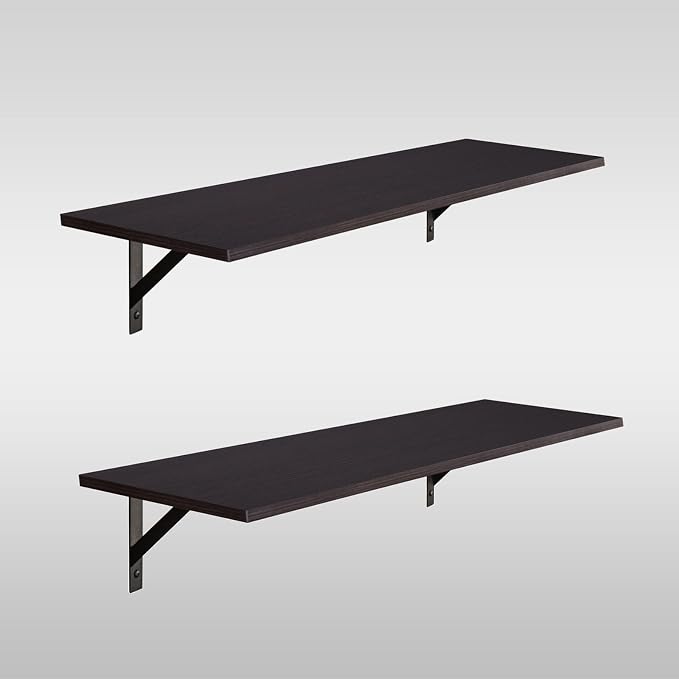 DINZI LVJ Long Wall Shelves, 39.4Inch Wall Mounted Shelves Set of 2, Extra Large Wall Storage Ledges with Sturdy Metal Brackets for Living Room, Bathroom, Bedroom, Kitchen, Espresso