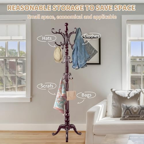 ZOZOE Wooden Coat Rack Stand,Vintage Coat Rack Freestanding with 14 Hooks