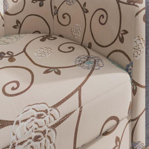 BELLEZE Living Room Chairs Set of 2, Linen Round Accent Barrel Chairs, Club Tub Sofa Chairs for Bedroom, Corner Chairs with Flared Legs and Cozy Soft Padding - Highland (Floral Print)