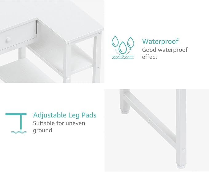 DLisiting Small White L Shaped Desk with Drawers & Storage Shelves, 40 Inch Corner Desk with Power Outlet for Small Space Home Office, Study Work PC Desks for Bedroom