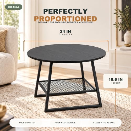 Lightdot 24-Inch 2-Tier Round Side Table with Storage Shelf