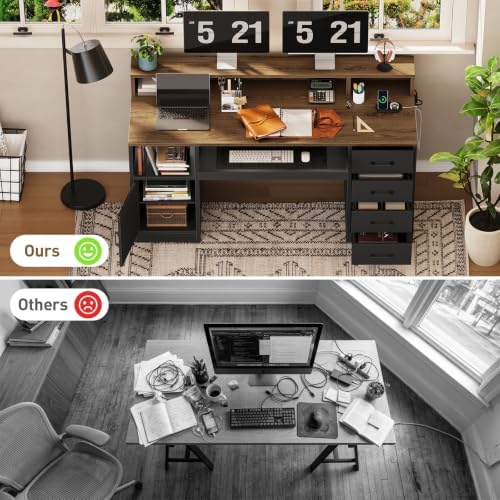 RALGEND 55" Office Desk with Drawers, Farmhouse Executive Desk with Drawers