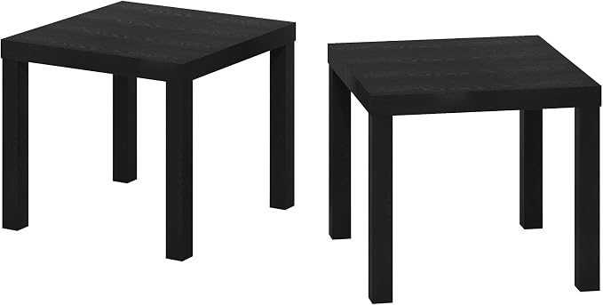 Furinno Classic Toolless Assembly Square Side Table Set of 2, Black End Table with 1.8 Thick Tabletop, Night Stand, Bedside Table, for Living Room, Bedroom, Classic Black