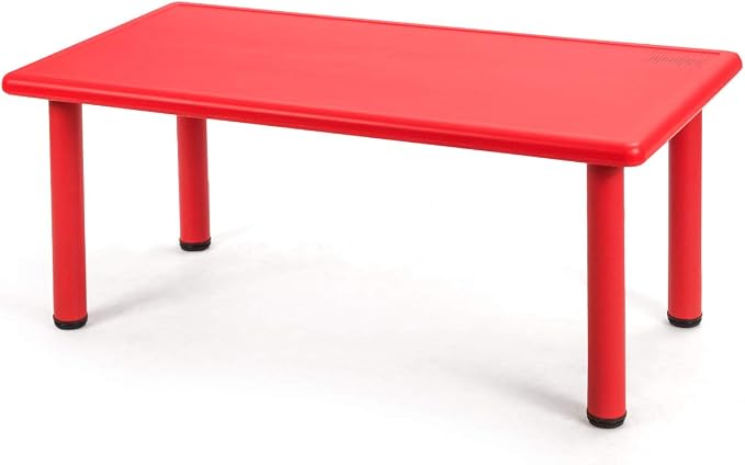 Costzon 47 x 23.5 Inch Rectangular Kids Table, Children School Activity Table for Reading Drawing Dining Playing, Multifunctional Plastic Table w/Steel Pipe, Toddler Furniture for Boys & Girls (Red)