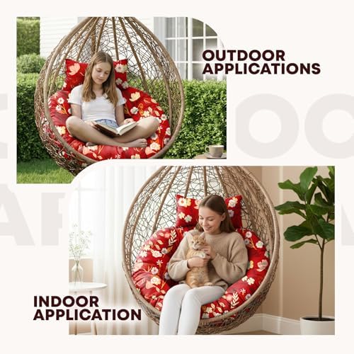 Outdoor 45" Round Egg Chair Cushion Replacement Waterproof Red Peony