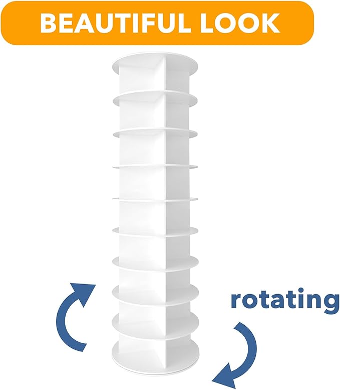 SpaceAid 9 Tier Rotating Shoe Rack Tower, Spinning Shoe Display Lazy Susan, Revolving 360 Shoe Rack Storage Round Carousel, Vertical Handbag Rotate Shoes Closet Organization (9-Tier White)