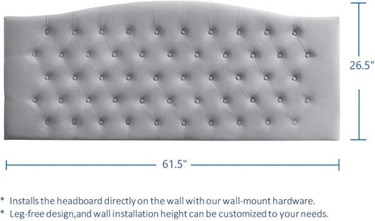 24KF Upholstered Tufted Button Wall Mounted Velvet Headboard,Comfortable Fashional Headboard Queen/Full Size,6058-Q-Gray