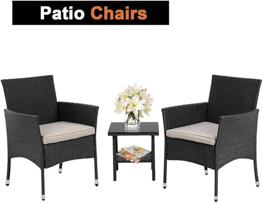 Patio Furniture Set 3 Piece Patio Chair Bistro Set Outdoor Rattan Chairs Wicker Conversation Set for Backyard Porch Poolside Lawn,Black