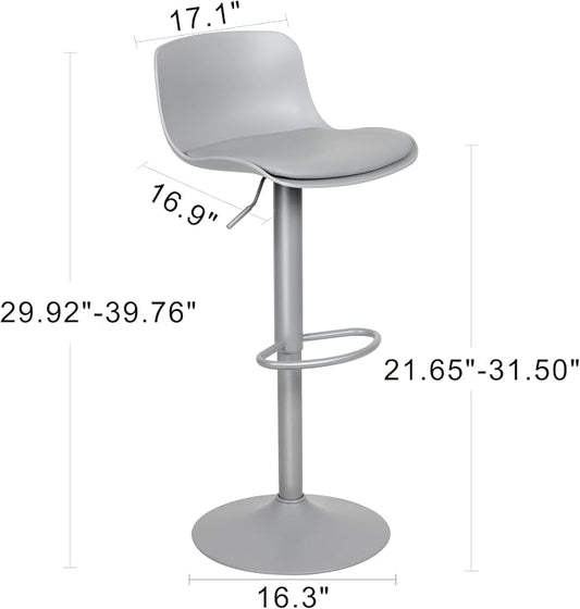 Kidol & Shellder Bar Stools Set of 4 Adjustable Counter Height Barstools Modern PU Leather Swivel Tall Bar Chairs Upholstered Bar Stool with Back for Kitchen Island(Gray)