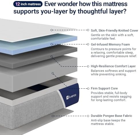 Avenco SyncDeep 12 Inch King Mattress for Deep Sleep, Memory Foam Mattress