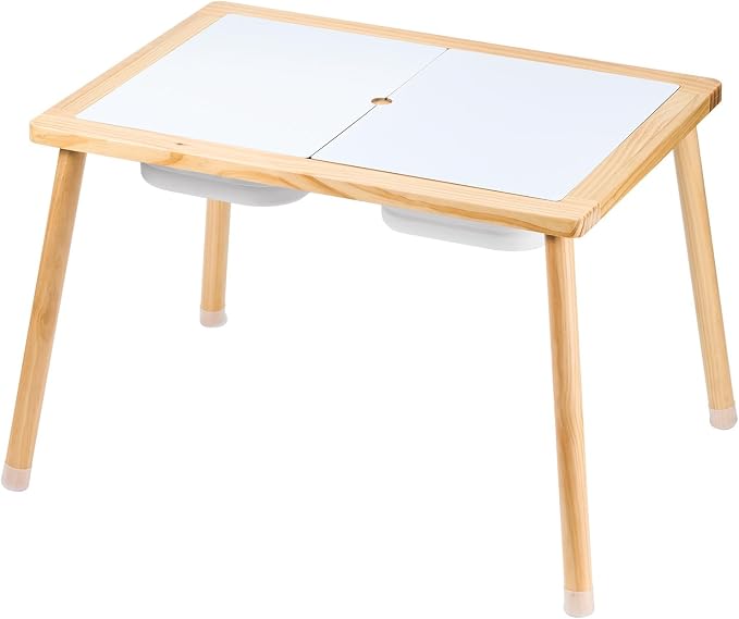 VEVOR Sensory Table for Toddlers, Kids Activity with 3 Foldable Storage Bins & Double-Sided Board, Indoor/Outdoor Play Sand and Water Table, Wooden Kids Sensory for Drawing Studying