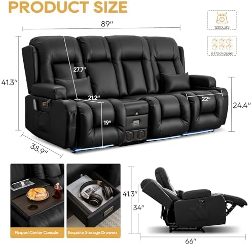 IPKIG Power Loveseat Recliner Sofa with Flip Back Console, 89" - 4 Seat