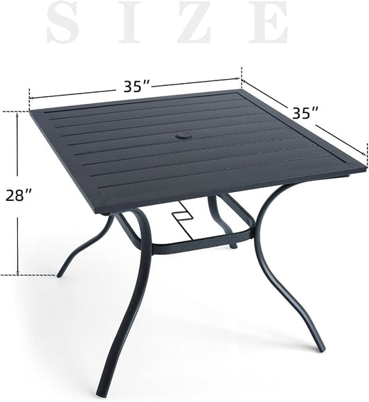 Outdoor Patio Furniture Set, 4 Piece Swivel Patio Chairs and 35" x 35" x 28" Steel Dining Table Set with 1.6" Umbrella Hole, Suitable for All-Weather