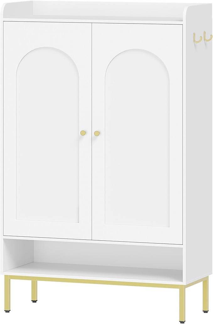 Hzuaneri Shoe Cabinet with Doors, 7-Tier Shoe Storage Cabinet with Adjustable Shelves, Wooden Shoes Organizer Cabinets with Top Storage Layer, 28-32 Pairs, for Entryway, Hallway, White SR68703A