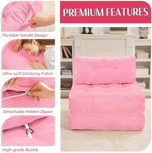 Folding Sofa Bed,Convertible Sleeper Chair Bed w/2-Pillow & Handle