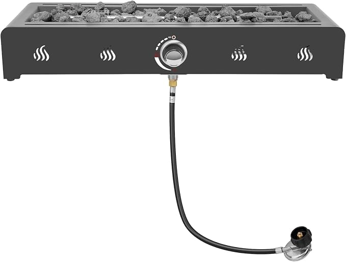 Onlyfire 28'' Tabletop Fire Pit Table, Propane Gas Firepit Bottom Mounted for Table with Umbrella Hole, Glass Wind Guard and Lava Rock, Outdoor Rectangular Smokeless Fireplace