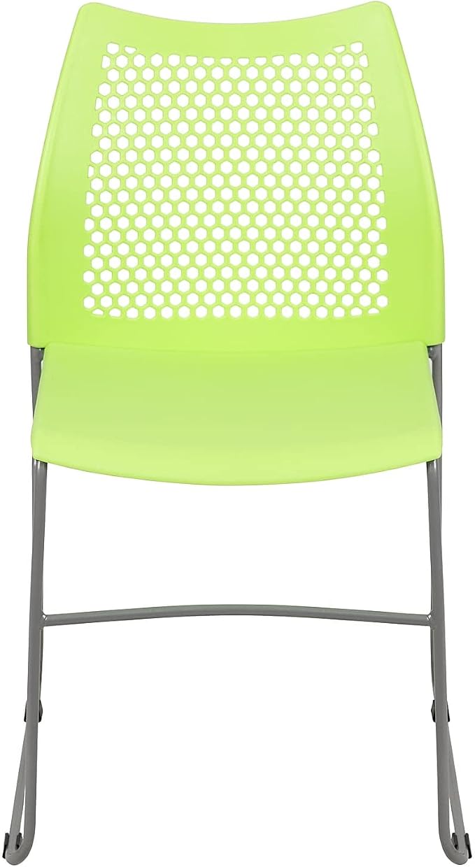 Flash Furniture Hercules Series Contoured Lobby Chairs with Air-Vent Honeycomb Backs, Ergonomic Stacking Chairs for Offices, Set of 5, Green