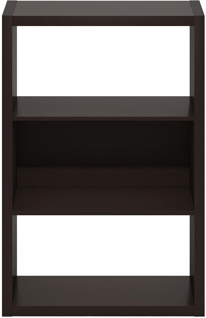 Furinno Viola 3-Tier Book Shelf, Extra Thick Frame Bookshelf, Dark Oak | Open Shelf, Open Back Design, 11.3" x 23.2" x 35.9", for Living Room, Bedroom, Home Office