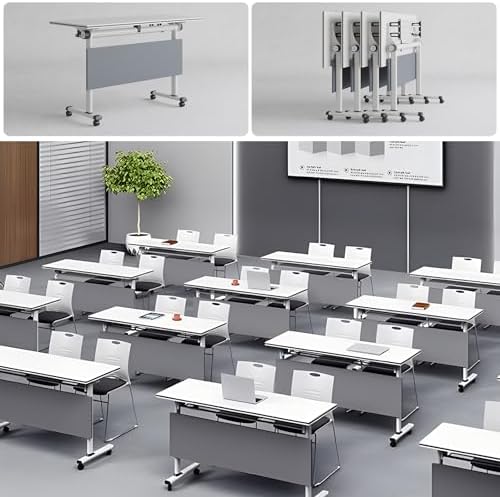 Folding Conference Table, Conference Room Tables with Wheels Foldable Large Rectangle Meeting Seminar Table for 6-12 People, Flip Top Mobile Training Table for Office Classr (4, Dark Gray, 55.1in)