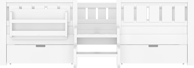 Bellemave Full Size Kids Montessori Bed with Stairs and Bookshelf,Solid Wood Full Size Kids Bed Frame with Drawers and Storage for Girls Boys,Low-Profile,White