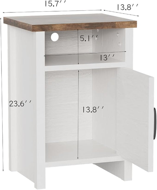YESHOMY Farmhouse Modern Nightstand with Shelf and Barn Door, Set of 1 for Bedroom, White