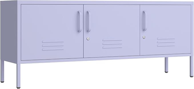 Metal Storage Cabinet with Adjustable Shelves, Wide Lockable TV Stand, Multipurpose Accent Cabinet, Purple Colorful Locker for Home Office Living Room, 22" H x 47.3" x 13.8" D
