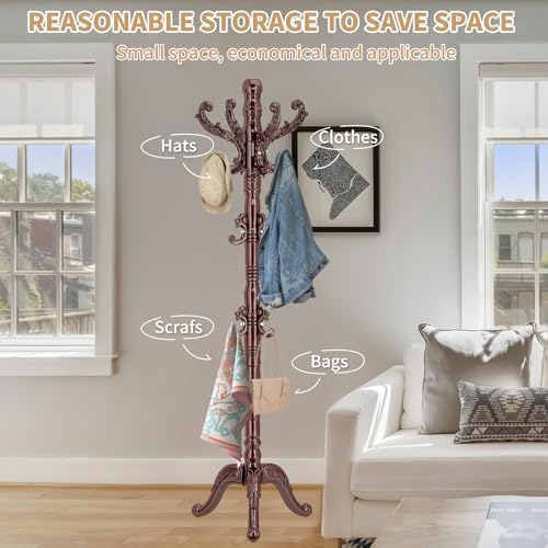 ZOZOE Wooden Coat Rack Stand,Vintage Coat Rack Freestanding with 14 Hooks