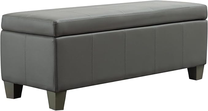 41" Storage Ottoman, Storage Bench with Safety Hinge, Upholstered Synthetic Leather Ottoman Bench for Bedroom, Living Room, Entryway, Hallway, Foot Rest, Support 500lbs, Grey