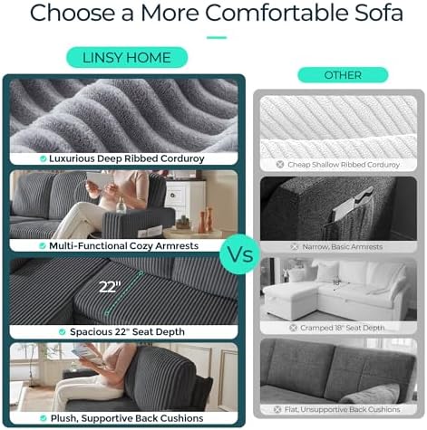 LINSY HOME Pull Out Sofa Bed Sectional Sleeper Sofa with Storage, Plush Corduroy Pullout Modular Sectional Couches for Living Room, U Shaped Convertible Couch Bed for Apartment (Grey)