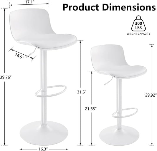 Kidol & Shellder Bar Stools Set of 6 Adjustable Counter Height Stools Modern PU Leather Swivel with Back Barstools Upholstered Kitchen Island Chairs(White)