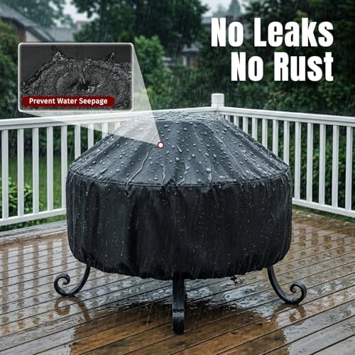 SHINESTAR Fire Pit Cover Round 36 In, Outdoor Fire Pit Cover for 30-36 Inches Fire Pits, Windproof Drawstring & Waterproof Layer, Black