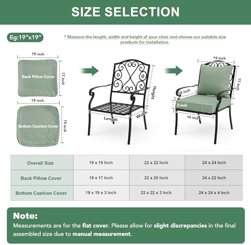 Outdoor Cushions for Patio Furniture, Faux Linen Water Resistant Backrest and Seat Cushion Set with Removable Cover, Ties, Non-Slip Bottom, 19 x 19 Inch, Sage Green, Set of 4