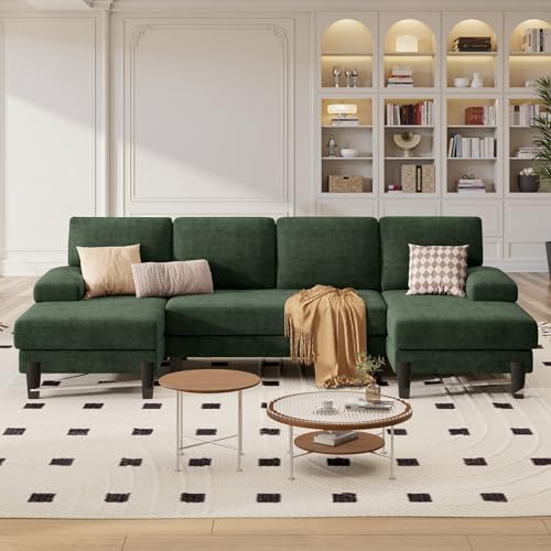 U-Shaped Sectional Sofa for Living Room, Modern Modular Sofa with Double Chaise, Classic Lounge Couch Sleeper for Apartment, Forest